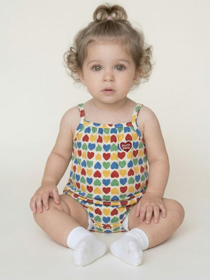 BABY Cream Rainbow Heart Polysucker Sleeveless Bodysuit