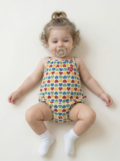 BABY Cream Rainbow Heart Polysucker Sleeveless Bodysuit