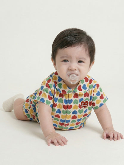 [BABY SET] Cream Rainbow Heart Polysucker Shirt & Shorts