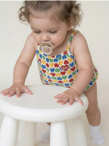 BABY Cream Rainbow Heart Polysucker Sleeveless Bodysuit