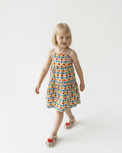 GIRL Cream Rainbow Heart Polysucker Dress