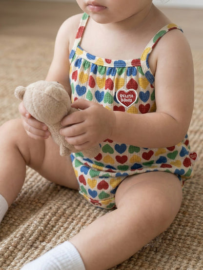 BABY Cream Rainbow Heart Polysucker Sleeveless Bodysuit