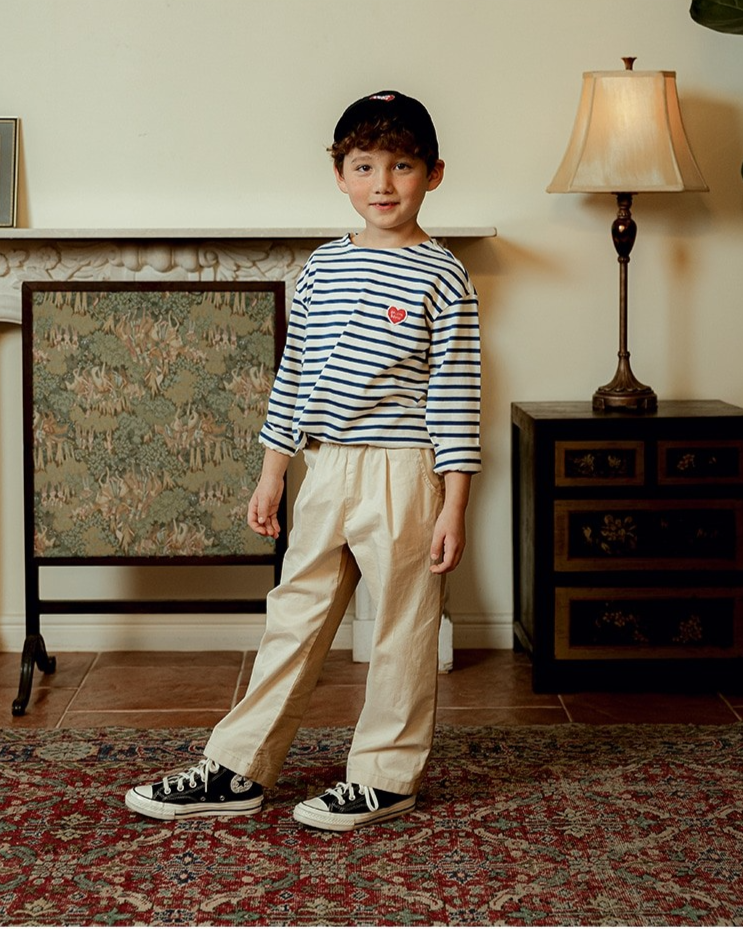 Blue Stripe BB Heart Boat Neck Long Sleeve