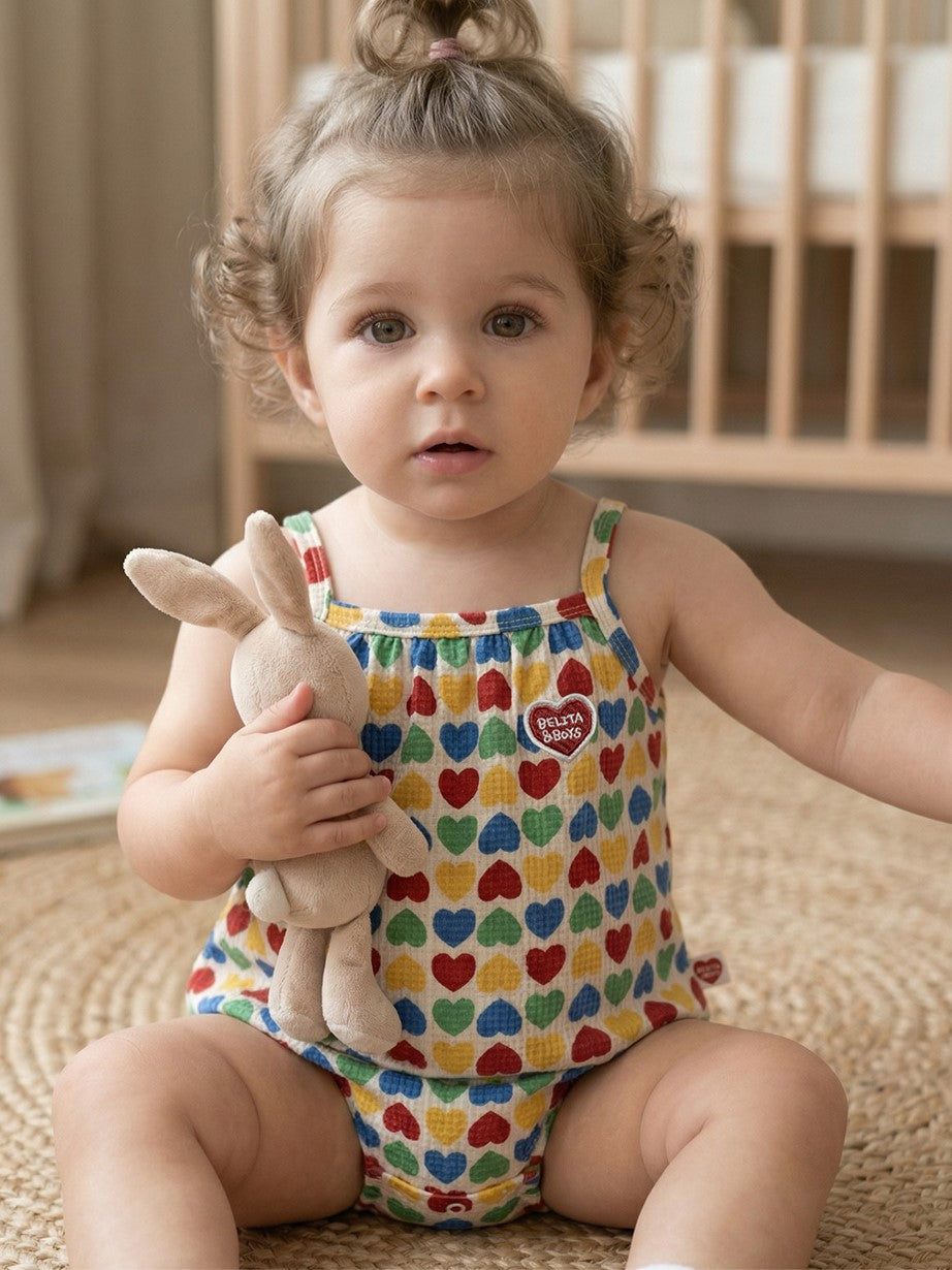 BABY Cream Rainbow Heart Polysucker Sleeveless Bodysuit