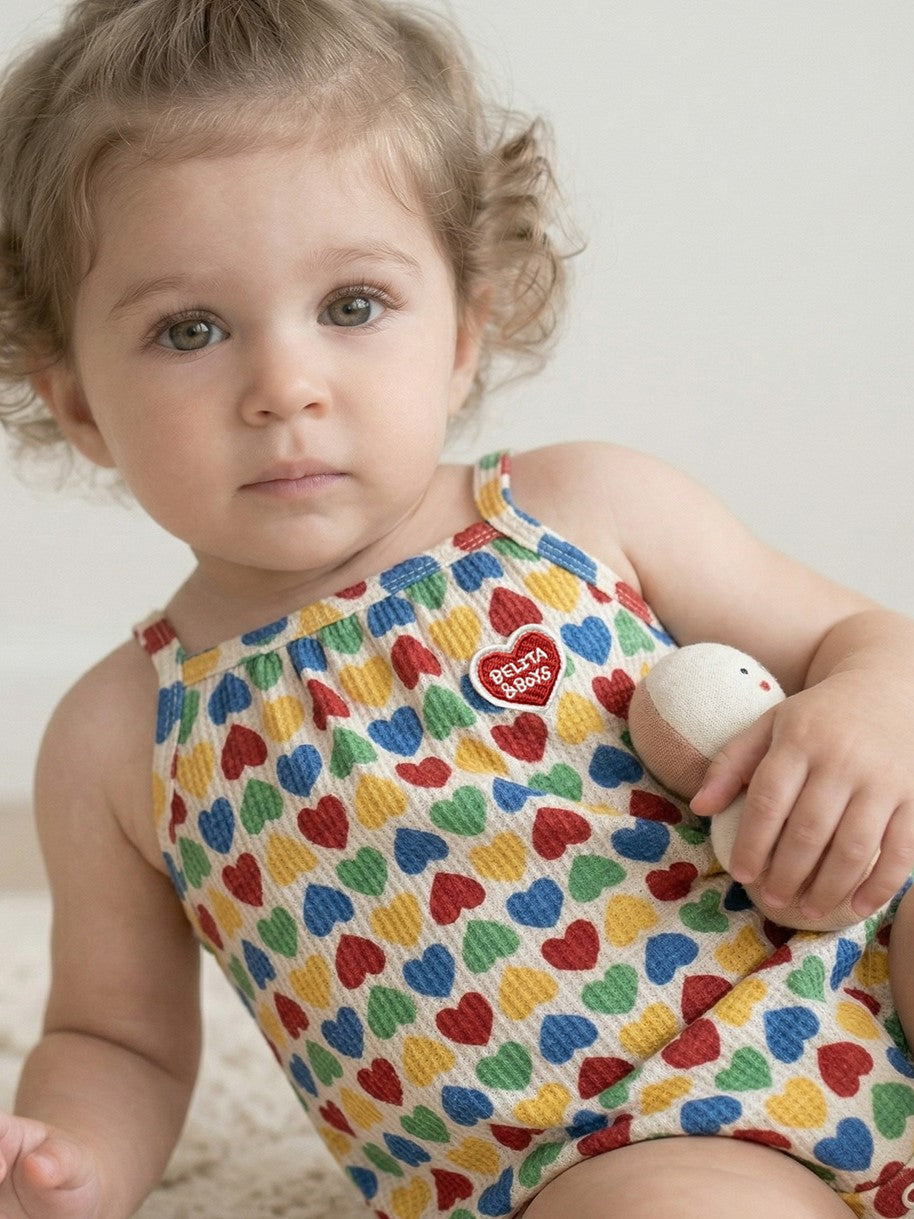 BABY Cream Rainbow Heart Polysucker Sleeveless Bodysuit