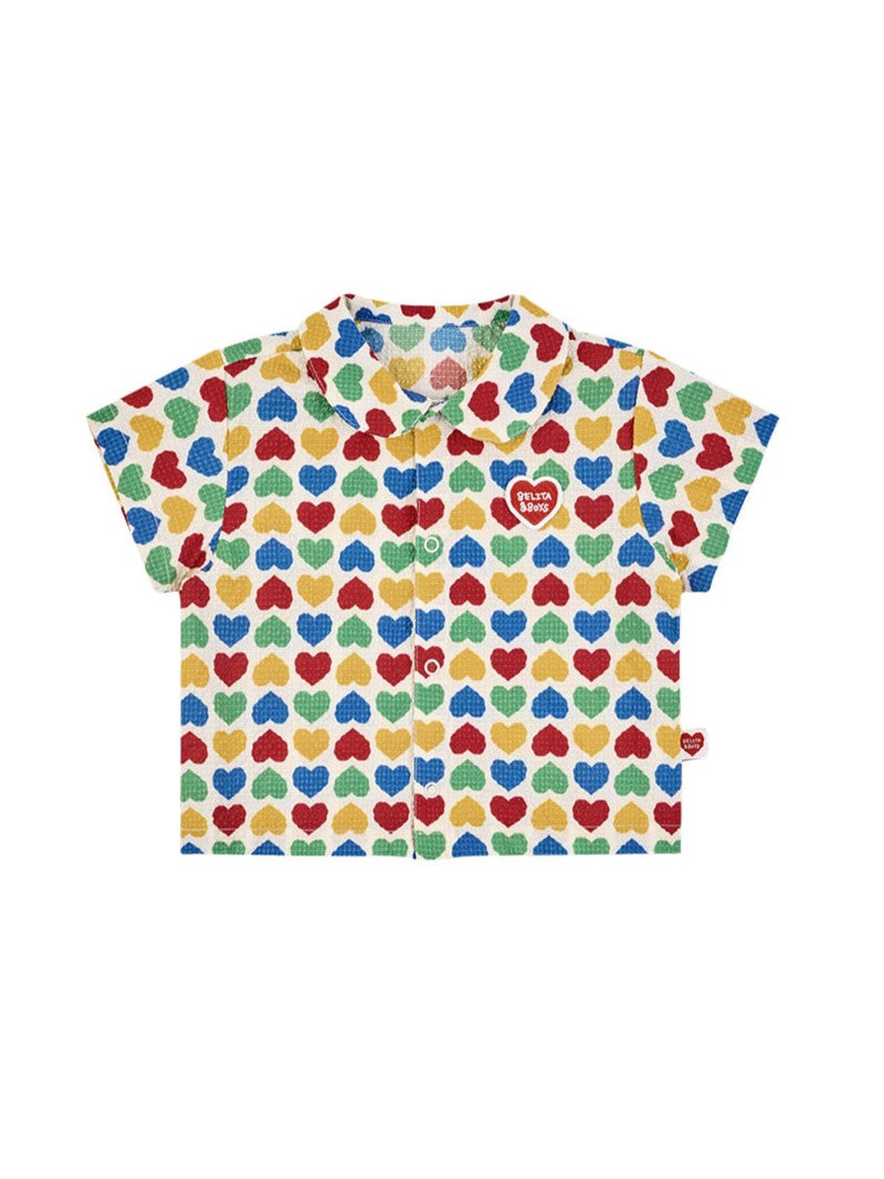 [BABY SET] Cream Rainbow Heart Polysucker Shirt & Shorts