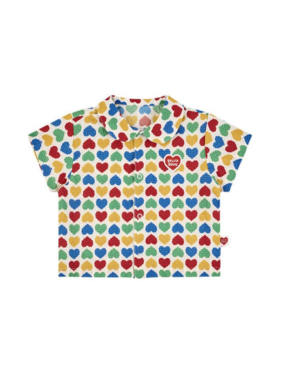 [BABY SET] Cream Rainbow Heart Polysucker Shirt & Shorts