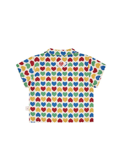 [BABY SET] Cream Rainbow Heart Polysucker Shirt & Shorts