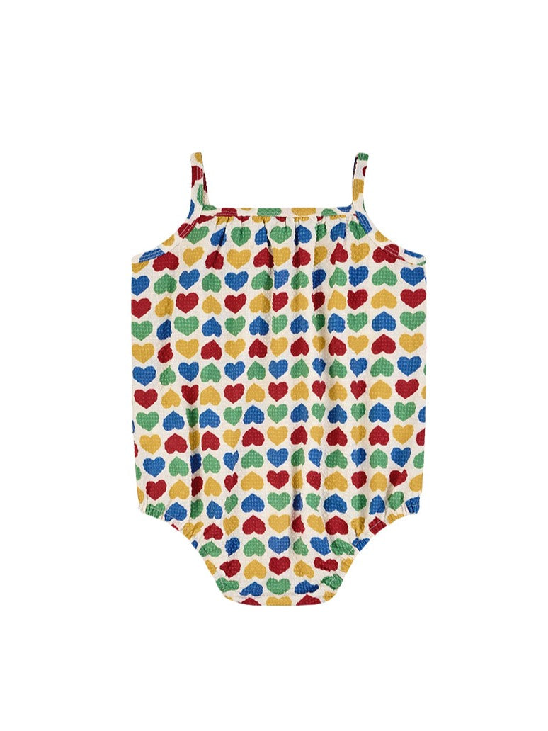 BABY Cream Rainbow Heart Polysucker Sleeveless Bodysuit