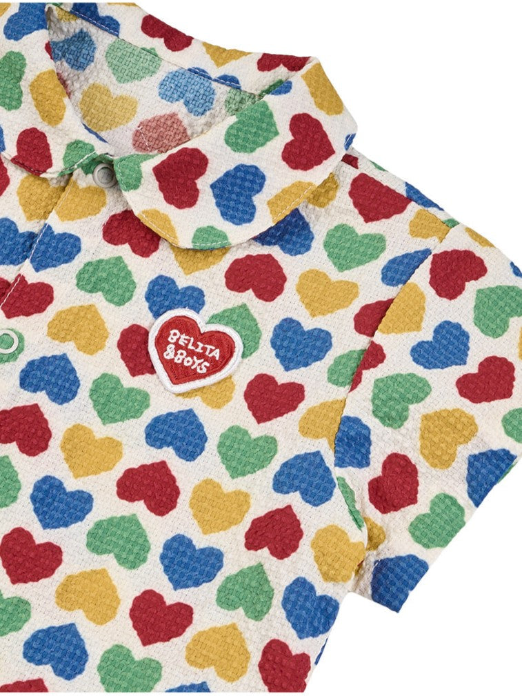 [BABY SET] Cream Rainbow Heart Polysucker Shirt & Shorts