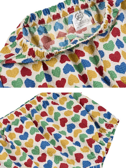 [BABY SET] Cream Rainbow Heart Polysucker Shirt & Shorts