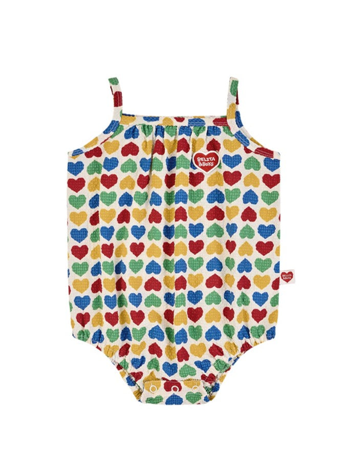 BABY Cream Rainbow Heart Polysucker Sleeveless Bodysuit