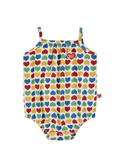BABY Cream Rainbow Heart Polysucker Sleeveless Bodysuit