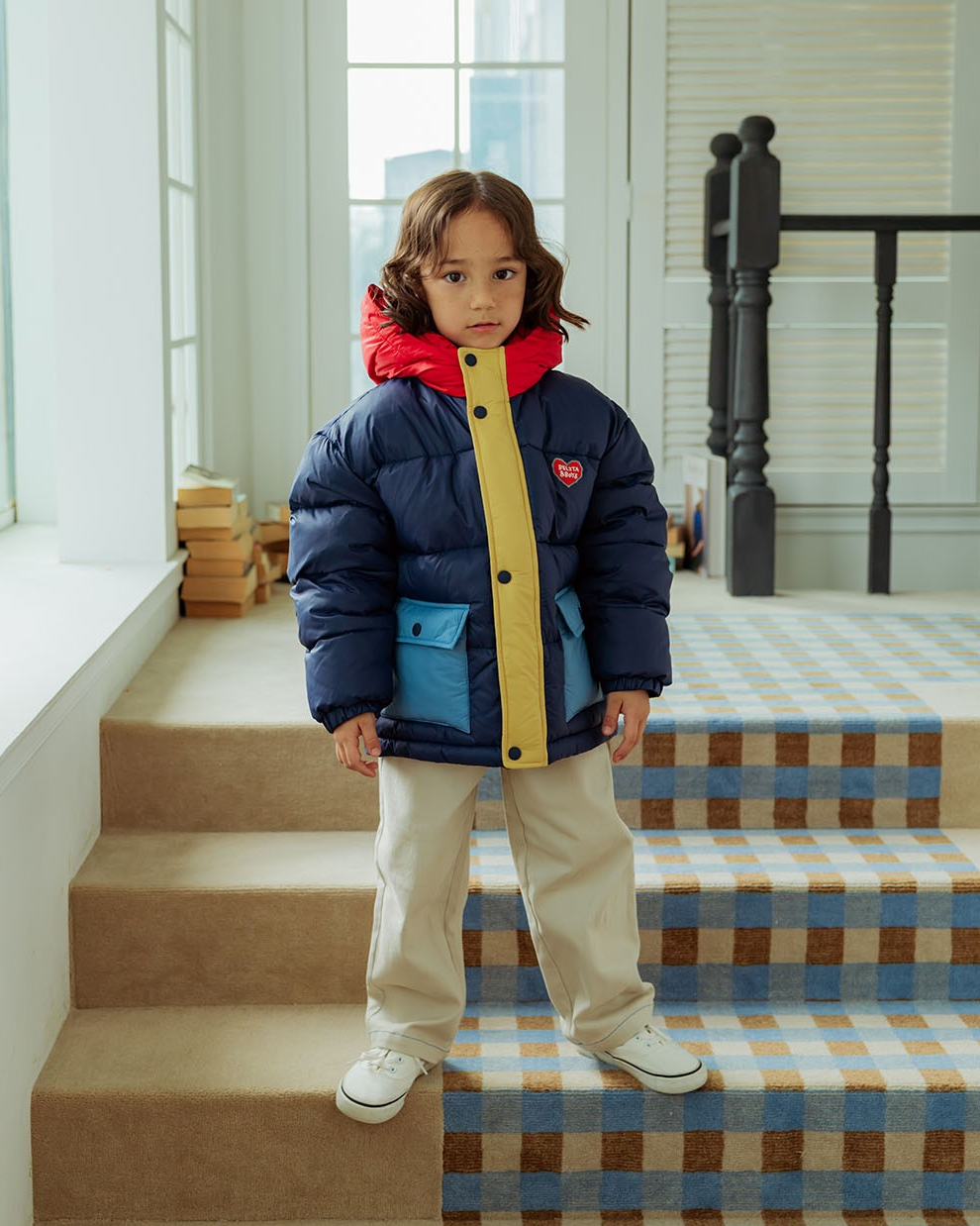 Navy Color Block Hooded Puffer Jumper