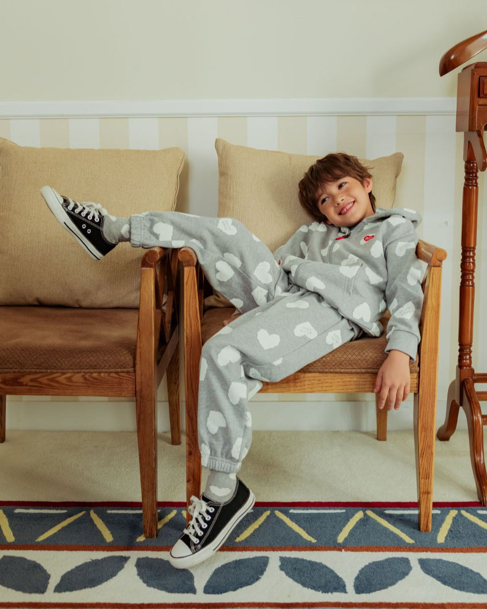 Grey BB Heart Pattern Zip Up Hood