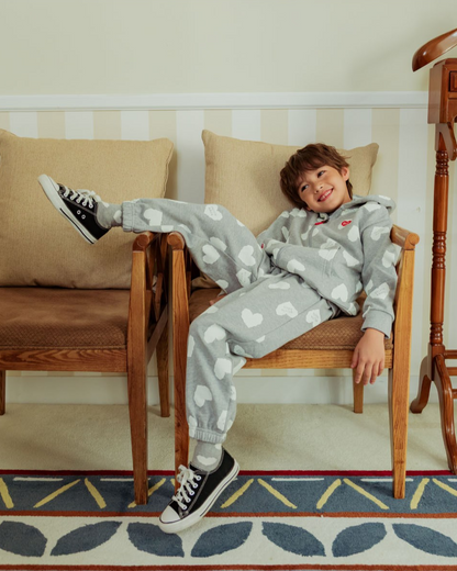 Grey BB Heart Pattern Zip Up Hood