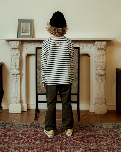 Black Stripe BB Heart Boat Neck Long Sleeve