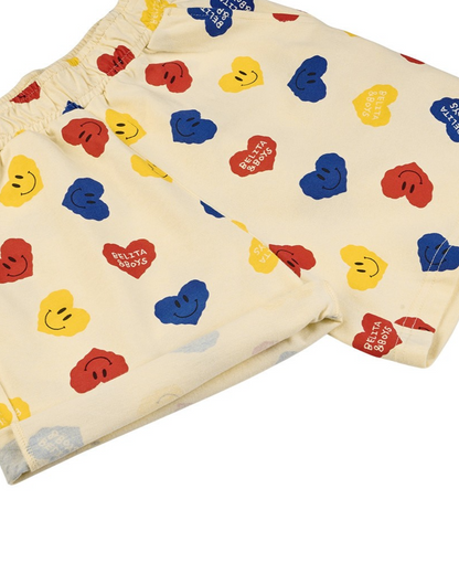 [SET] Light Yellow Smile Heart Pattern Shorts