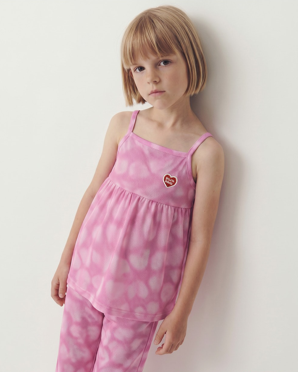 Pink Water Dye Heart Pattern Mesh Jogger