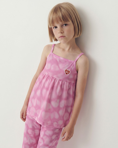 Pink Water Dye Heart Pattern Mesh Jogger
