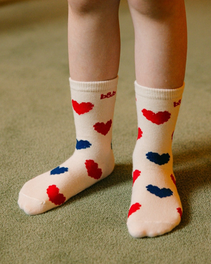 Ivory Red Blue Heart Pattern Socks