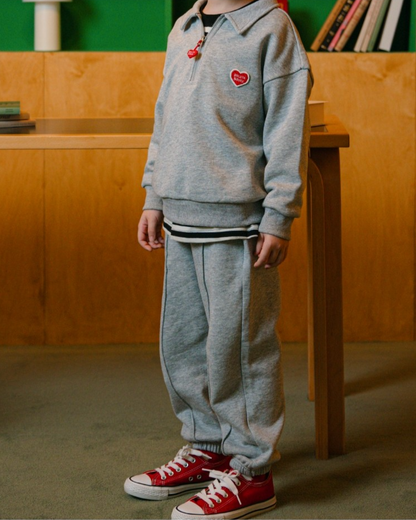 [SET] Melange Grey BB Heart Collar Jogger