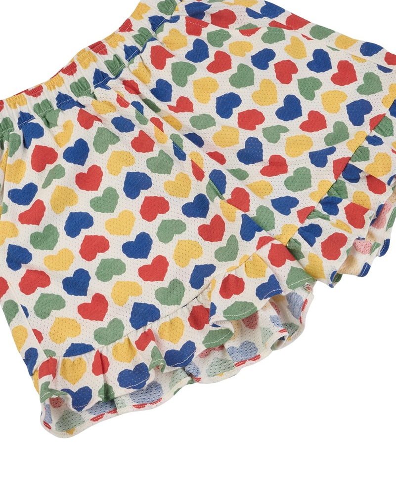[GIRL SET] Cream Rainbow Heart Mesh Frill Sleeveless Shorts
