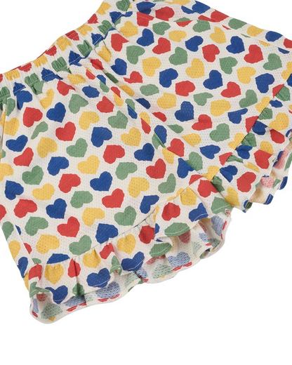 [GIRL SET] Cream Rainbow Heart Mesh Frill Sleeveless Shorts