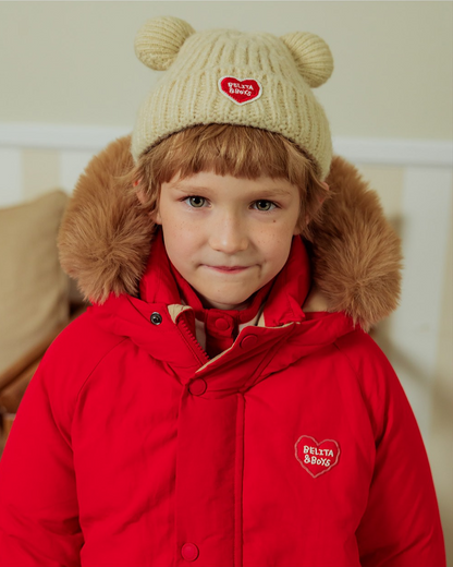 Beige BB Heart Bear Beanie