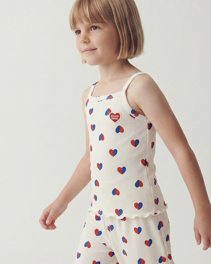 GIRL Ivory Red Blue Heart Pattern Sleeveless