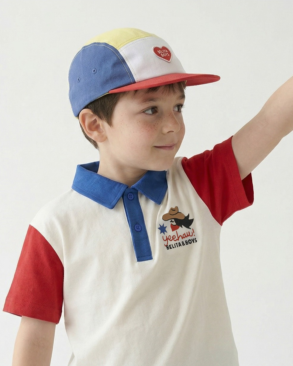 White BB Heart Color Block Mesh Camp Cap