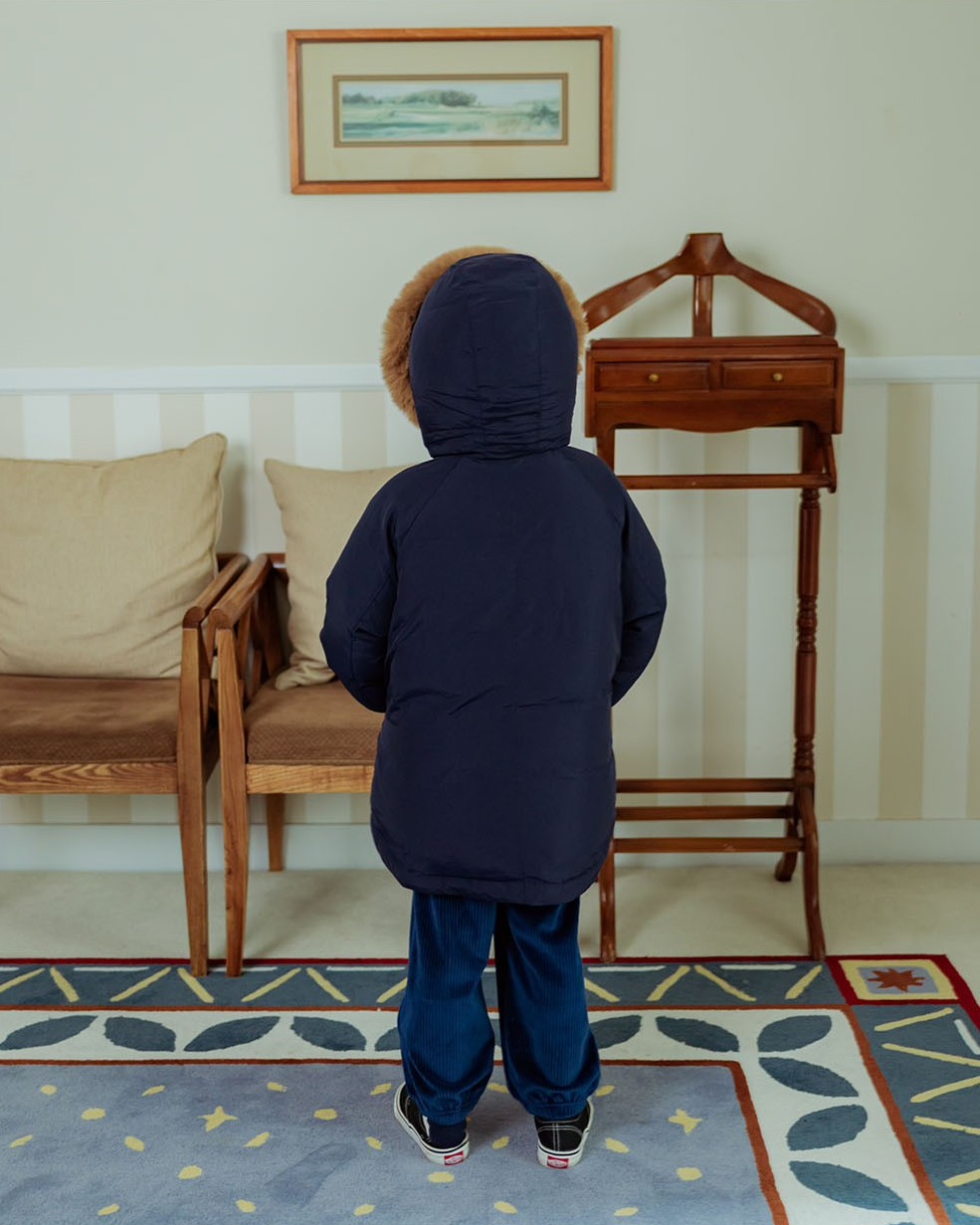 Navy Duck Down Fur Hooded Taslan Jumper