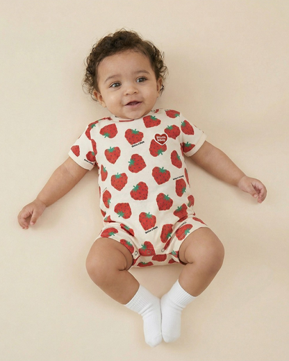 BABY Red Berry Pattern Short Jumpsuit
