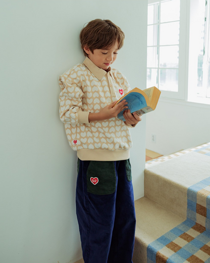 Beige Grid BB Heart Pattern Collar Knit Sweater