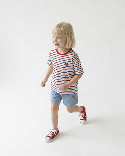 Light Blue BB Heart Fatigue Denim Shorts