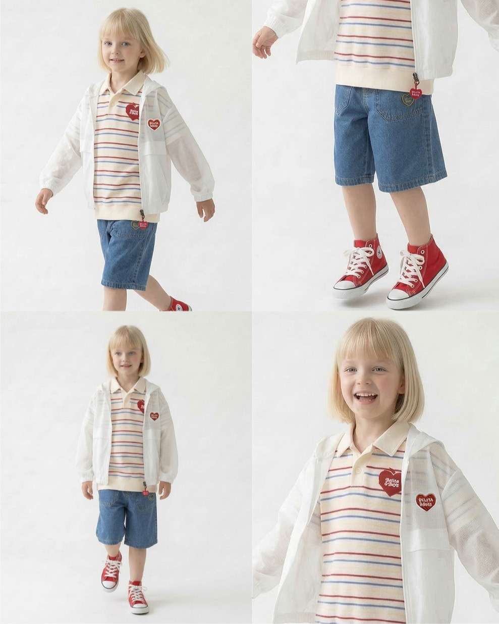 Cream Bubble Apple Rainbow Stripe Terry Collar Shirt