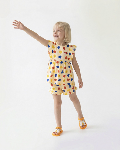 [GIRL SET] Light Yellow Smile Heart Pattern Blouse & Shorts