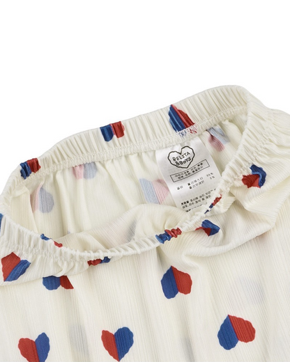 [BABY GIRL SET] Ivory Red Blue Heart Pattern Sleeveless Shorts