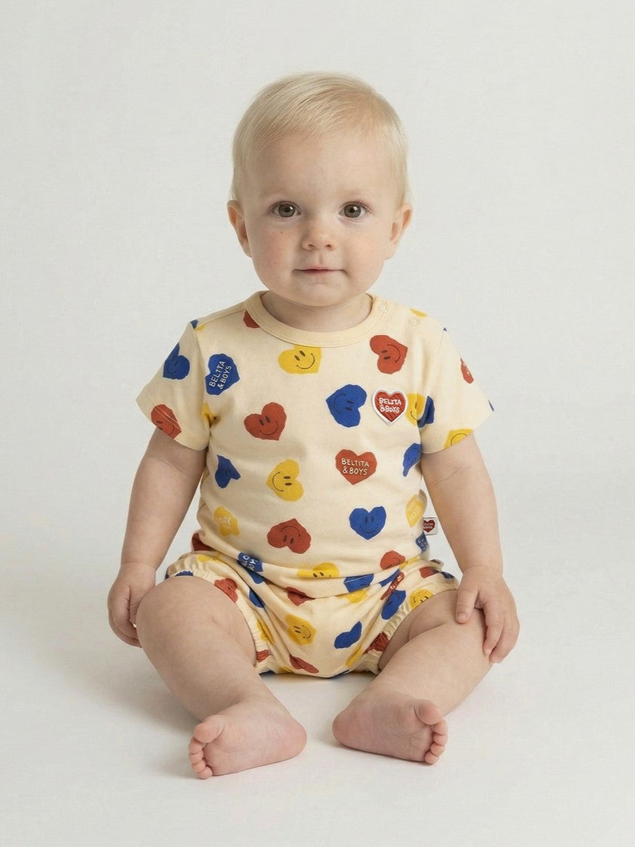 [BABY SET] Light Yellow Smile Heart Pattern Shorts