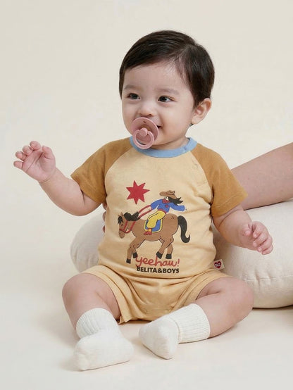 BABY Beige Cowboy Color Block Short Jumpsuit