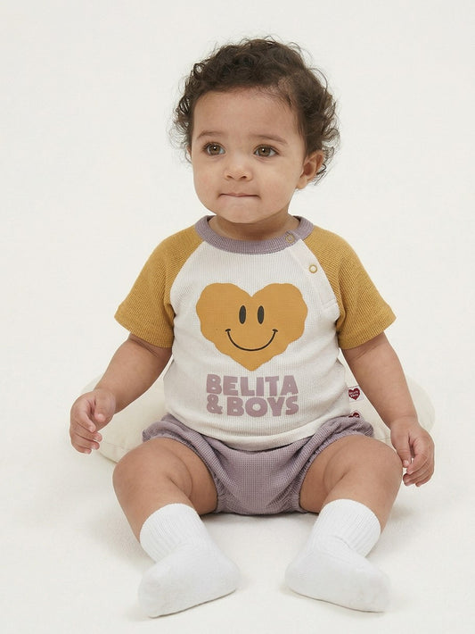 [BABY SET] Cream Smile Heart Color Block Waffle Shorts