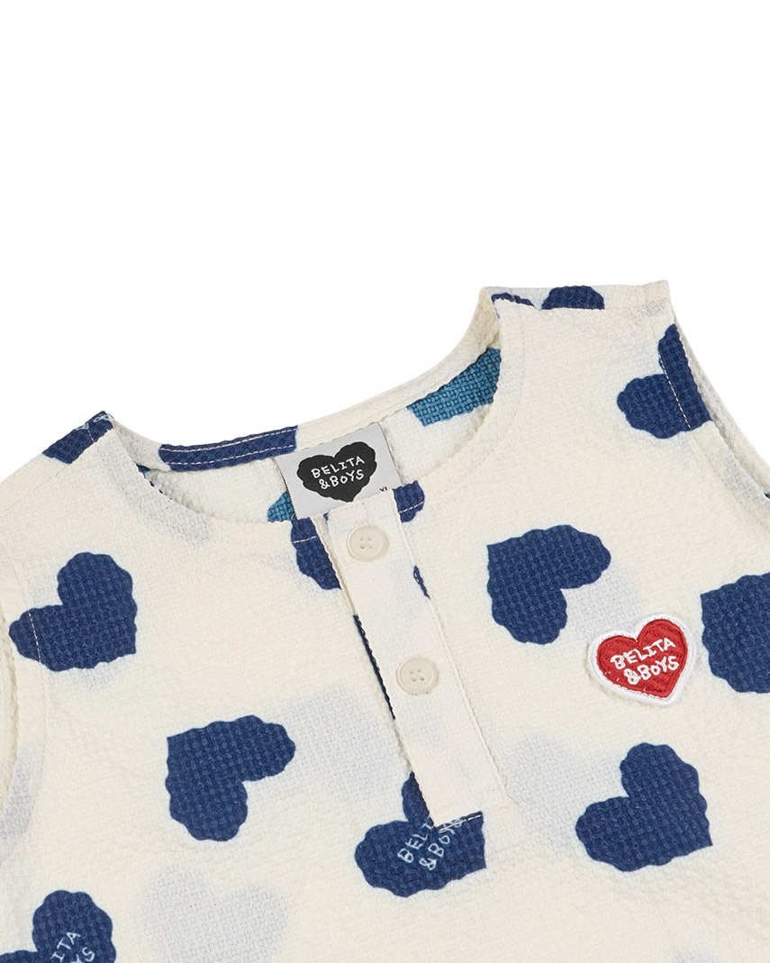 [SET] Blue Heart Pattern Polysucker Sleeveless Crop