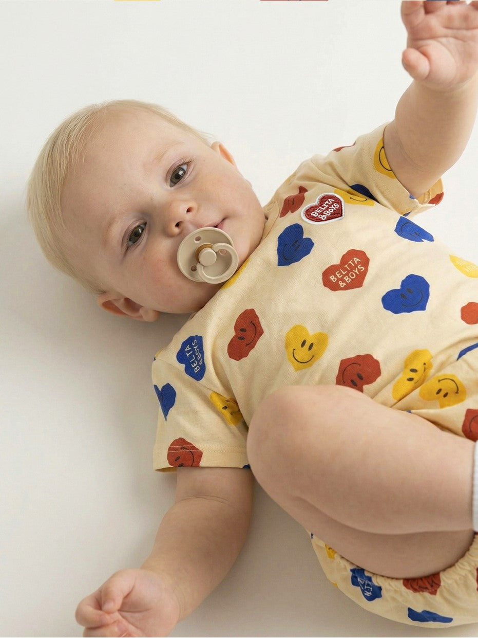 [BABY SET] Light Yellow Smile Heart Pattern Shorts
