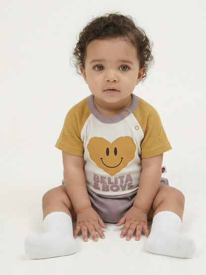 [BABY SET] Cream Smile Heart Color Block Waffle Shorts