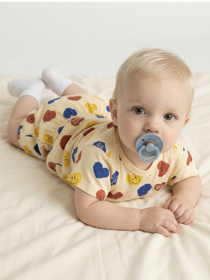 [BABY SET] Light Yellow Smile Heart Pattern Shorts