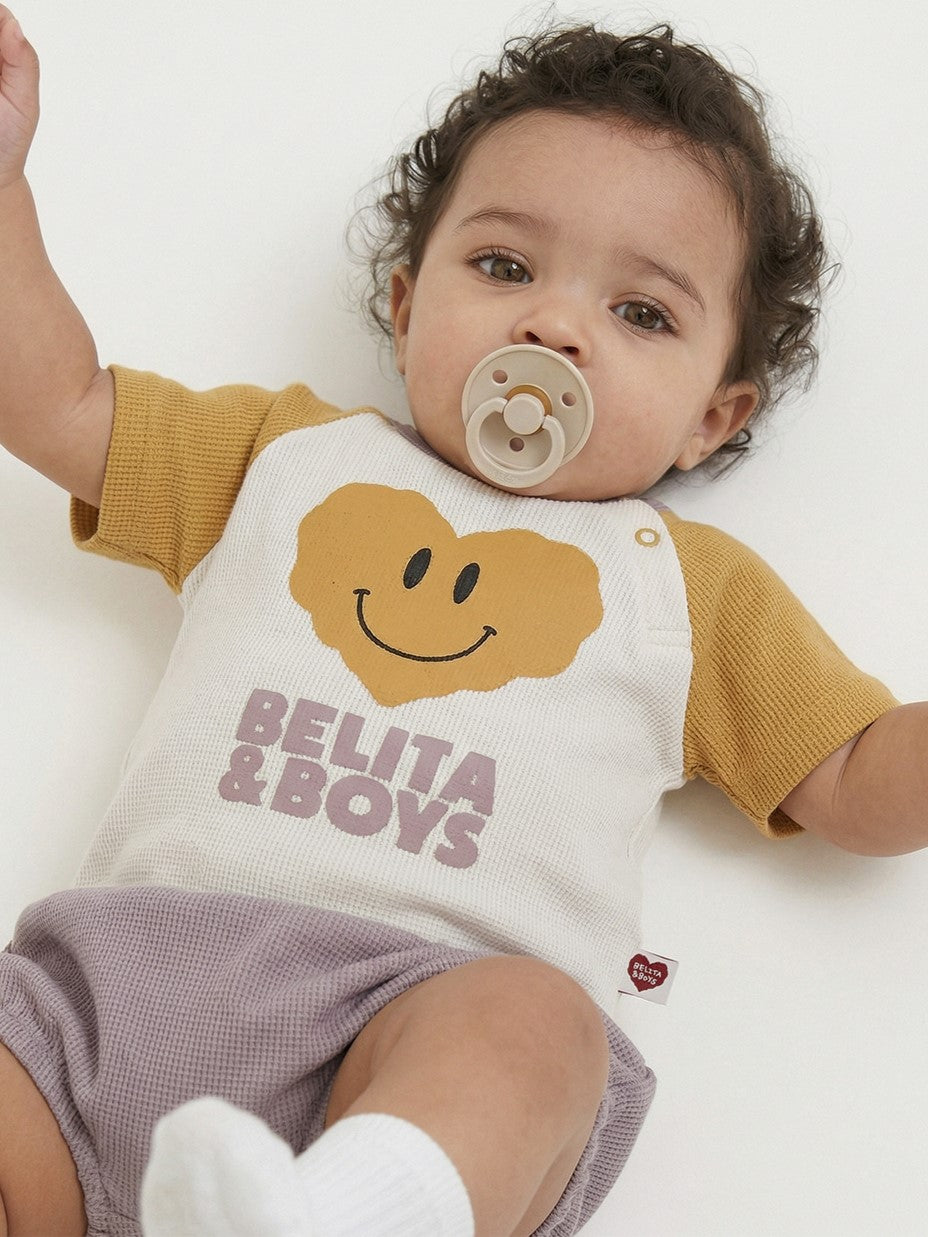 [BABY SET] Cream Smile Heart Color Block Waffle Shorts