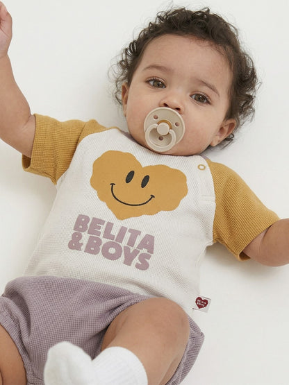 [BABY SET] Cream Smile Heart Color Block Waffle Shorts