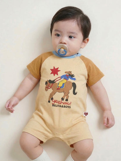 BABY Beige Cowboy Color Block Short Jumpsuit