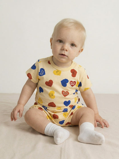 [BABY SET] Light Yellow Smile Heart Pattern Shorts