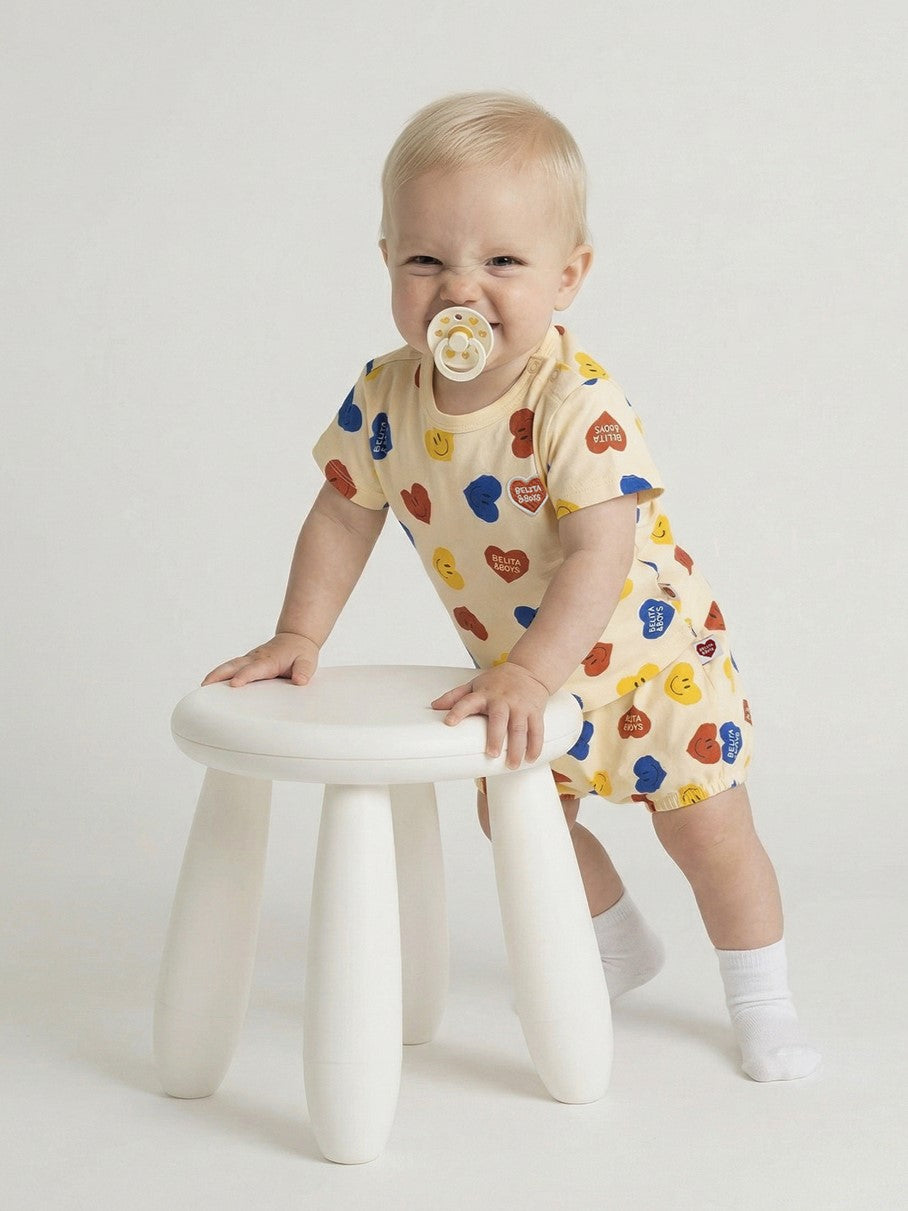 [BABY SET] Light Yellow Smile Heart Pattern Shorts